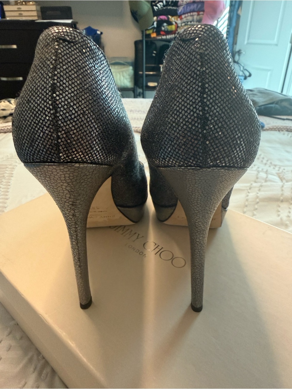 Jimmy Choo Black Sparkle Round Toe Stiletto Pumps - Picture 6 of 11